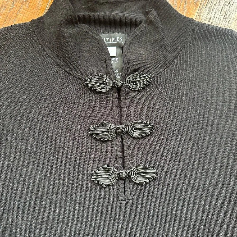 Multiples Black 3/4 Sleeve Sweater with Knotted Buttons - Picture 2 of 3